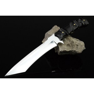 7Cr17 Steel Blade Ebony Handle Hunting Tactical Knife with Leather Sheath