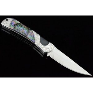 3CR13 Stainless Steel Metal Bolster With Shell Inlay Handle Back Lock Pocket Knife3040