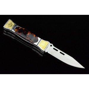 3Cr13 Stainless Steel Metal Bolster With Imitation Amber Inlay Handle Pocket Knife3045