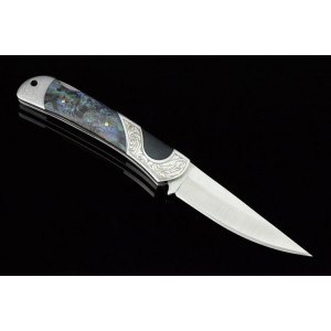 3CR13 Stainless Steel Metal Bolster With Shell Inlay Handle Back Lock Pocket Knife3046