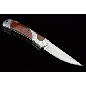 3Cr13 Stainless Steel Metal Bolster With Hardwood Inlay Handle Pocket Knife 3047