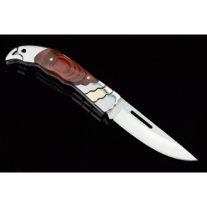3Cr13 Stainless Steel Metal Bolster With Hardwood Inlay Handle Pocket Knife 3048