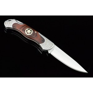 3Cr13 Stainless Steel Metal Bolster With Hardwood Inlay Handle Pocket Knife 3049
