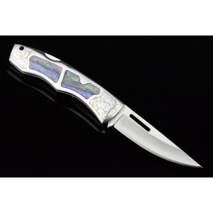 3CR13 Stainless Steel Metal Bolster With Shell Inlay Handle Back Lock Pocket Knife3050