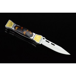 3Cr13 Stainless Steel Metal Bolster With Imitation Amber Inlay Handle Pocket Knife3051