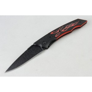 440 Stainless Steel Blade G10 Handle Black Etched Finish Pocket Knife3109