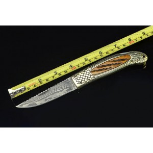 Damascus Steel Blade Engraved Copper with Roasted Bone Handle Back Lock Damascus Folding Blade Knife4593