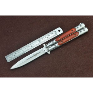 Benchmade 420 Stainless Steel Blade Metal Bolster with Wood Handle Satin Finish Balisong Knife4843