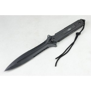 UZI 440 Stainless Steel Blade Metal Handle Black Finish Double Edge Full Tang Fixed Blade Knife 3632