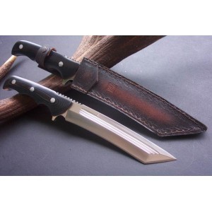440 Stainless Steel Blade Black Wood Handle Satin Finish Full Tang Tanto Edge Tactical Knife 0895