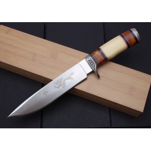 7CR17Mov Steel Blade Metal Bolster With Resin Handle Tactical Knife with Bamboo Box Leather Sheath4603