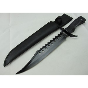440 Stainless Steel Blade Rubber Handle Black Finish Tactical Knife2425