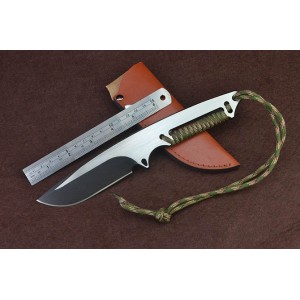 D2 Steel Blade Cord Wrapped Handle Titanium Finish Full Tang Tactical Knife4875
