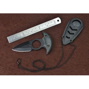 440 Stainless Steel Blade Wood Inlay Black Finish Neck Knife5176