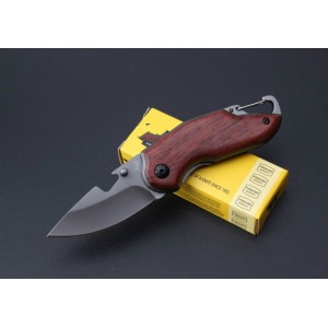 Buck.5Cr13MoV Steel Blade Wood Handle Titanium Finsih Liner Lock Pocket Knife4772