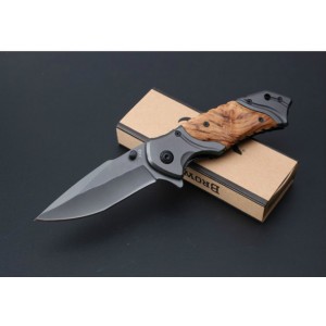 Browning.5Cr15MoV Steel Blade Metal Bolster Wood Handle Titanium Finish Liner Lock Pocket Knife4771
