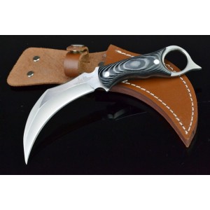 440 Stainless Steel Blade Micarta Handle Karambit Knife with Leather Sheath