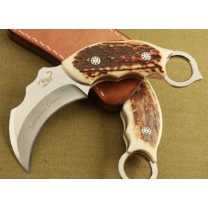 5Cr13MoV Steel Blade Antler Handle Fixed Blade Karambit Knife With Leather Sheath