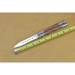 440 Stainless Steel Blade Metal Bolster Wood Handle Mirror Finish Balisong Knife4543