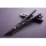 Benchmade.440 Stainless Steel Blade Black Wood Handle Black Finish Balisong Knife0845