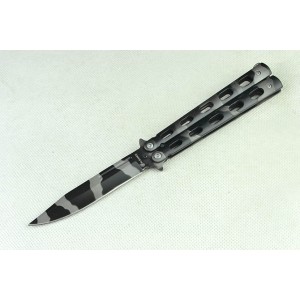 3Cr13MoV Steel Blade Metal Handle Tiger Stripe Finish Balisong Knife3965