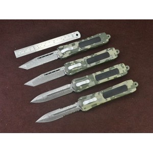 440 Stainless Steel Blade Camo Metal Handle Acid Etched Finish OTF Automatic Knife4912