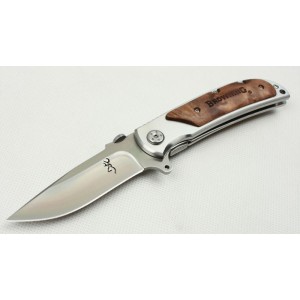 Browning.440 Stainless Steel Blade Wood Inlay Metal Handle Satin Finish Liner Lock Pocket Knife1440