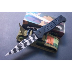 M9.420 Stainless Steel Blade Metal Handle Tiger Stripe Finish Pocket Knife