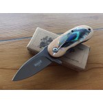 5Cr13MoV Steel Blade Knife Wood Handle Titanium Finish Liner Lock Pocket Knife5997