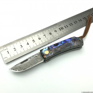 5 inch Small Damascus Pocket Knife Shell Handle Damascus Folding Blade Knife